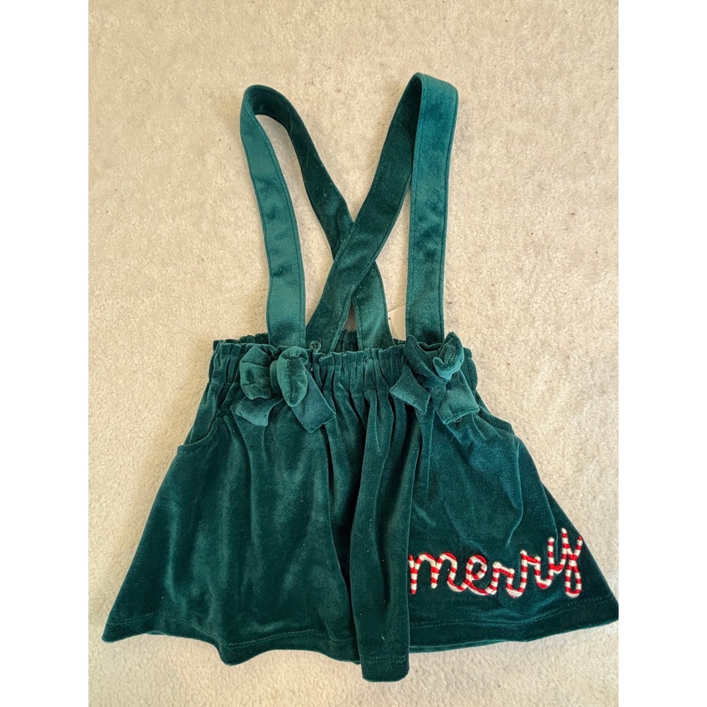 Bluey Toddler Girls Green Velvet Merry Christmas Suspender Skirt 2T NEW